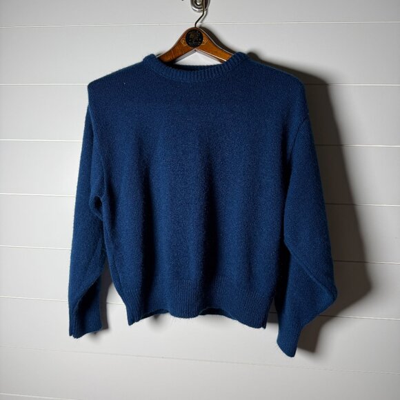 Vintage Picket & Post Blue Acrylic Sweater Size PLarge Made in U.S.A. Crew Neck - Picture 1 of 5